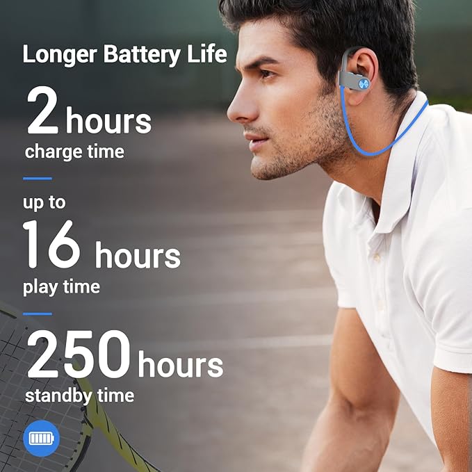 Bluetooth Headphones, Bluetooth 5.3 IPX7 Waterproof Wireless Sports Earbuds for Workout Gym, 16 Hrs Playtime Running Headphones with Noise Cancelling Mic, HiFi Bass Stereo in-Ear Earphones