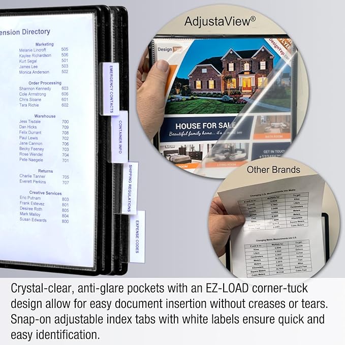 Ultimate Office AdjustaView 10-Pocket Wall Reference Organizer with Easy-Load Pockets and Mounting Screws, Black Pockets