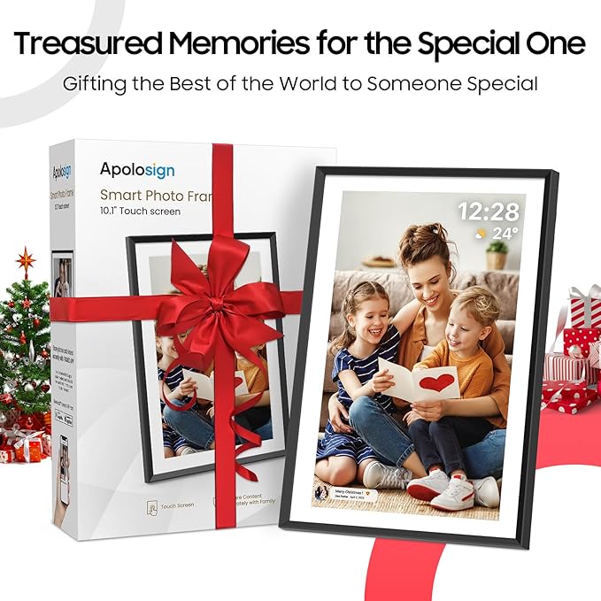 ApoloSign Digital Picture Frame 10.1 inch, Frameo Digital Photo Frame, WiFi Electronic Frame with 32GB Storage, 1280x800 HD IPS Touch Screen, Auto-Rotate, Slideshow, Share Photos/Videos Instantly