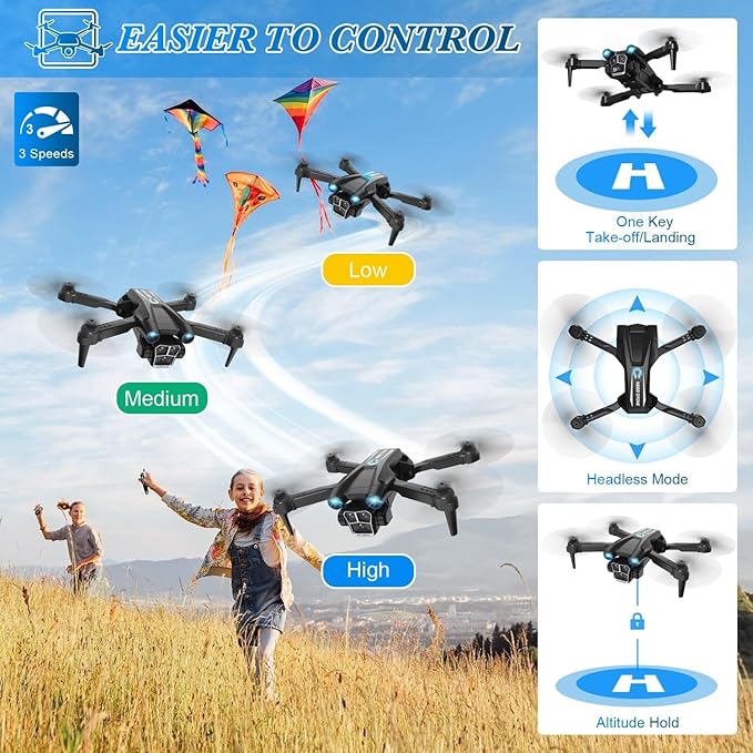 Drone with Camera 1080P HD, Mini Drone for Beginners Kids Adults, RC Quadcopter with 2 Batteries, Carrying Case, Stable Hover, Trajectory Flight, Gravity Control, Toys Gifts for Teen Boys Girls