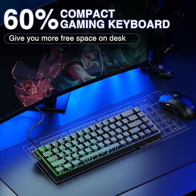 AULA WIN68 HE Mechanical Gaming Keyboard 60%, Hall Effect Magnetic Switch, Fast Trigger Mode Adjustable Actuation, 8000Hz Polling Rate, RGB Backlit, Small Wired Keyboard for Laptop/PC Gamer
