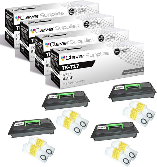 CS Replacement Toner Cartridge Compatible with Kyocera Mita TK-717 TK717 Black KM Series KM-3050 KM-4050 KM-5050 Laser Printer NEC IT5050 TASKalfa 420i 520i Toner Cartridge 4 Pack