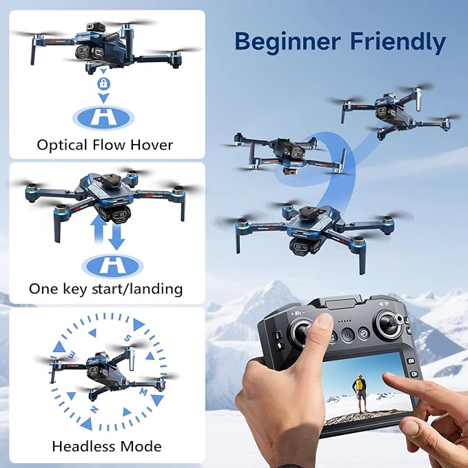 Mini Drone with HD Camera, Upgraded Tablet LCD Screen, Professional Dron with Brushless Motors, 2 Batteries, Carrying Case, Foldable Quadcopter for Auto Return, Follow Me, Waypoints, for Beginners, Teens and Adults