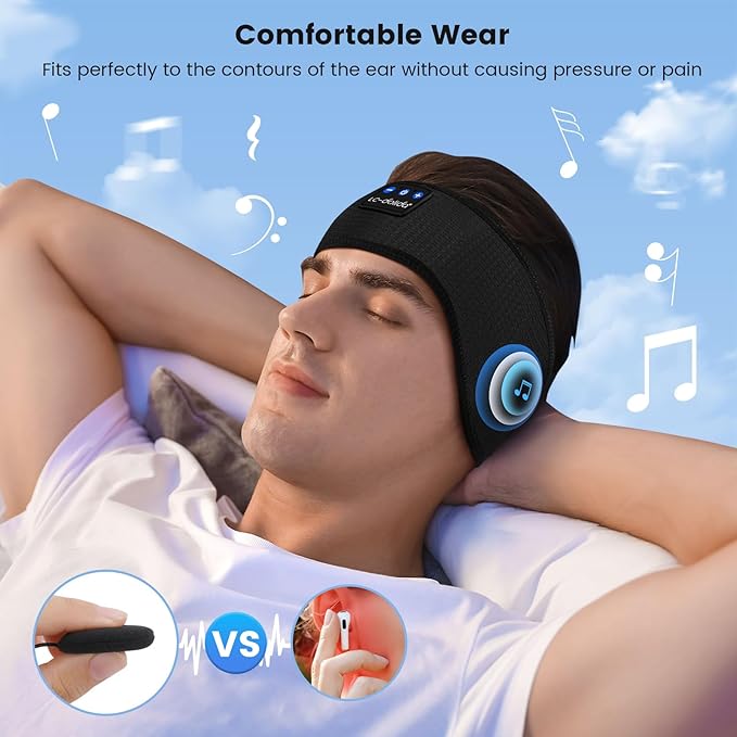 LC-dolida Sleep Headphones Bluetooth, Wireless Band Sleep Headphones Sleep with Thin HD Stereo Speakers Music Perfect for Side Sleepers, Sport,Travel Best Gifts for Men Women
