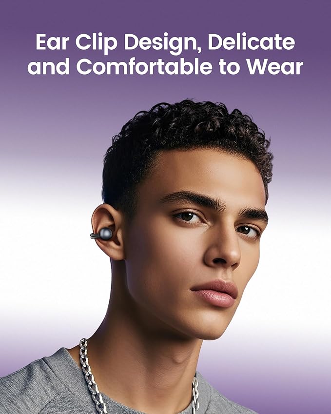 StarClip Open-Ear Wireless Bluetooth Headphones, Clip-On Earbuds, 4D Panoramic Sound, Clear Calls, Lightweight, Secure Fit, IP54 Water-Resistant Ear Grips for Workout and Daily Use, Silver