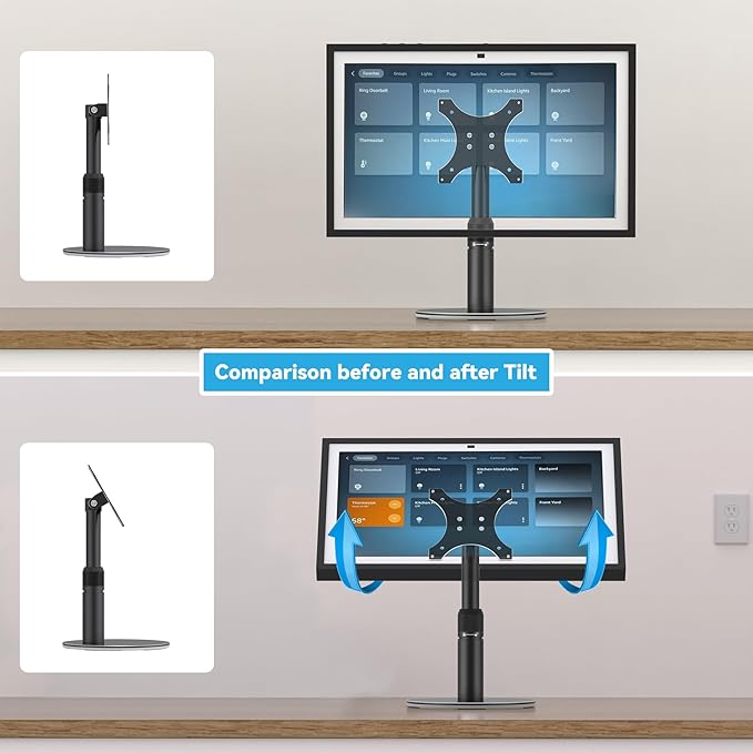 Almoz Riser Stand for Echo Show 21, Show 15 (All Generations), Adjustable Height with Swivel and Tilt, Aluminum Holder Stand for Show 21, Sturdy Non-Slip Base, Easy Screw Assembly (Riser-Black)