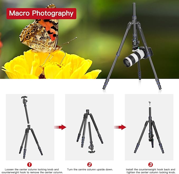 Camera Tripod, Manbily 74" Aluminum Travel Tripod Monopod Stand for Camera DSLR Phone, 360° Ball Head w Handle and Extra 1/4" QR Plate, Payload 17.6lbs, Compatible with Canon Nikon Sony