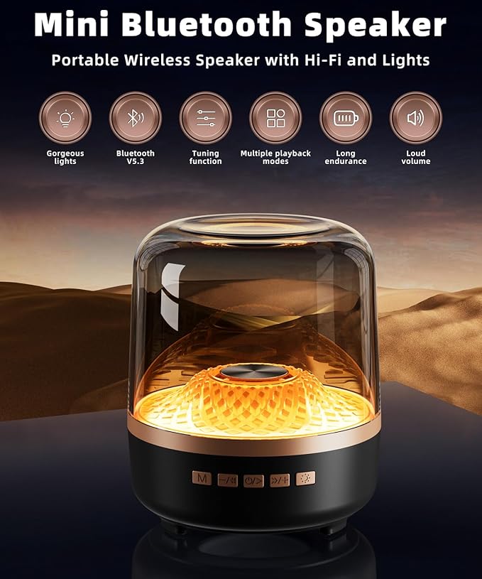 Bluetooth Speaker with HD Sound and Lights, Portable Wireless, Long-lasting battery life, TWS Pairing, for Home/Party/Outdoor/Travel/Beach, Stocking Stuffers, White Elephant Gifts for Adults (Black)