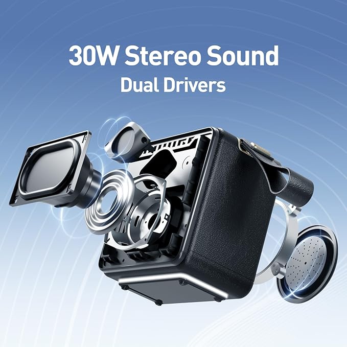 Bluetooth Speaker Portable IP67 Waterproof with 3 Colorful LED Lights TWS Pairing Support Wireless/Aux Cable/SD Card/U Disk Input for Outdoor/Home/Party/Bathroom (Black)