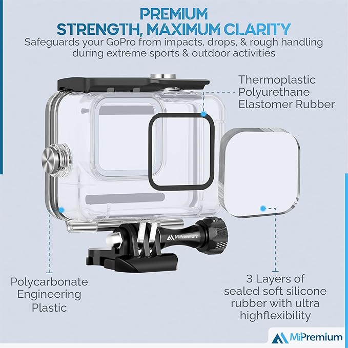 Waterproof Case for GoPro Hero 13 Black Hero 12 Black Hero 11 Black Hero 10 Black Hero 9 Black Protective Underwater Diving Housing Accessories, Dive Kit for Go Pro Hero13, 12, 11, 10,9 Action Camera