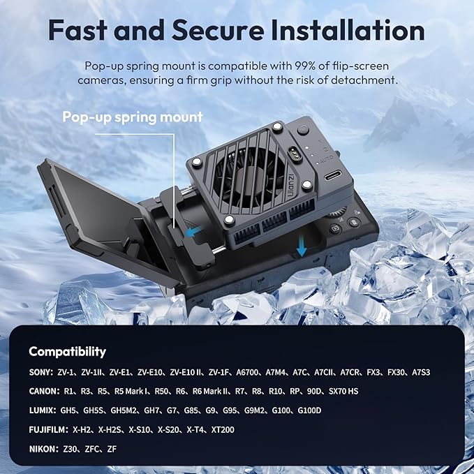 ULANZI CU01 Camera Cooler for DSLR & Mirrorless Cameras, Portable Cooling Fan with 3 Speeds for 4K Video Recording, Long Exposure Outdoor Photography, Hot Weather & Studio Use(No Battery,Cooler Only)