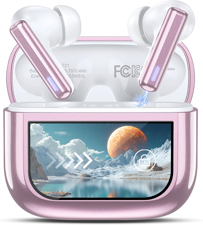 Wireless Earbuds Bluetooth 5.3 Headphones, Touch Control with ANC/ENC Noise Cancelling, 40H Playtime, IPX7 Waterproof, 14.2mm Deep Bass, 5 EQ Modes Compatible for iOS & Android (Pink)