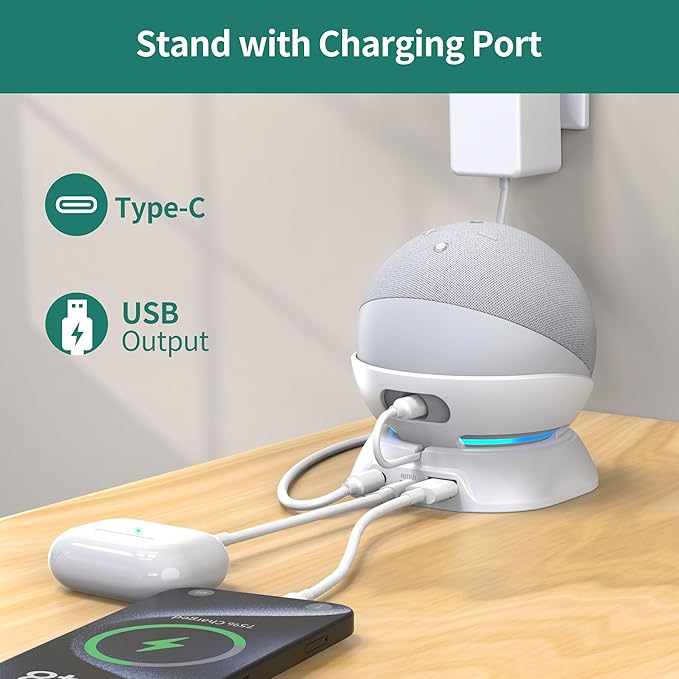 HomeMount Versatile Charging Stand - Convenient Charging Solution for Your Mobiles Earbuds and Echo Dot (4th/5th Gen, 2020/2022 Release) (White)