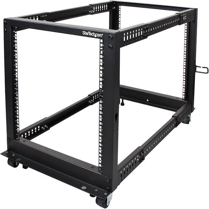 StarTech.com 4-Post 12U Mobile Open Frame Server Rack and 1U Server Rack Shelf Bundle