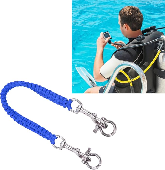 Alomejor Diving Camera Lanyard with Heavy Duty 360° Flexible Rotation Clips for Cameras and Dive Lights(sapphire)