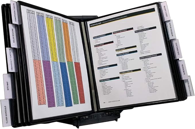 Ultimate Office AdjustaView 10-Pocket Desk Reference Organizer with Easy-Load Pockets and Compact Weighted Base for Stability, Black Pockets