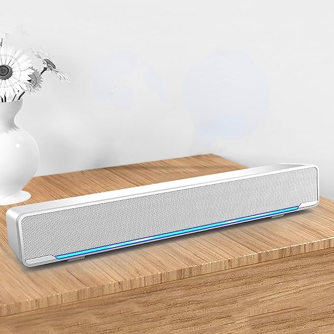 Akozon Desktop Pc Speakers Soundbar Computer Speakers for Desktop Multi-Function Stereo Surrounding Deep Bass Sound USB Wired Indoor Music Player Box 3.5mm Input for PC Cellphones Tv (White)