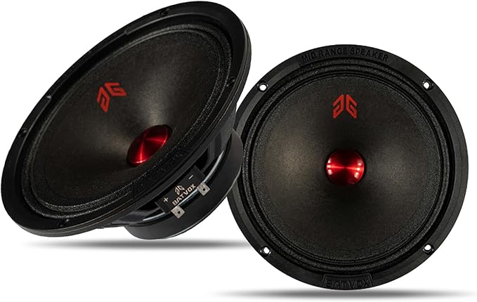 MX65P1 Midrange Loudspeaker 6.5" Red Dust Cap, 200W Max, 4 Ohms, Premium Quality Audio Door Speakers for Car or Truck Stereo Sound System, Black (2 Speaker)