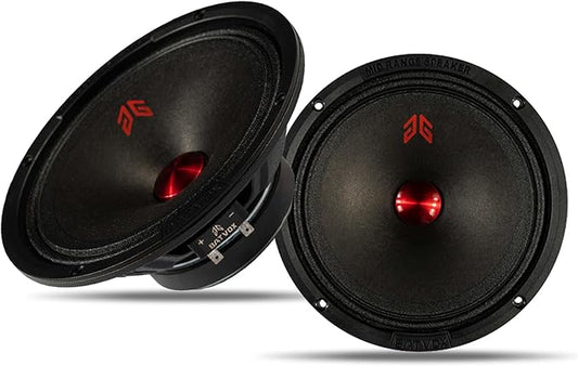 MX65P1 Midrange Loudspeaker 6.5" Red Dust Cap, 200W Max, 4 Ohms, Premium Quality Audio Door Speakers for Car or Truck Stereo Sound System, Black (2 Speaker)