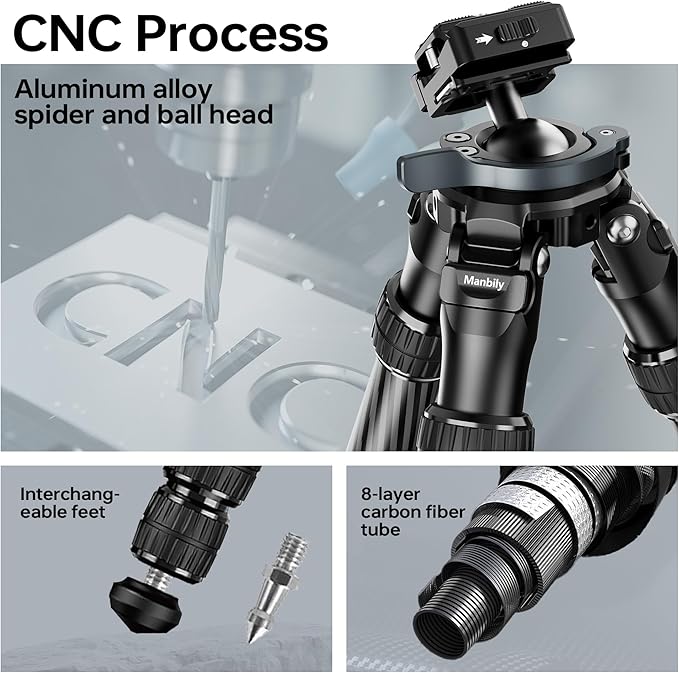 Manbily Shooting Tripod, Carbon Fiber Hunting Tripod with 32mm Legs and 38mm Ball, Picatinny to Arca Swiss Adapters, Max Load 44lbs (QM-324PA-Black)