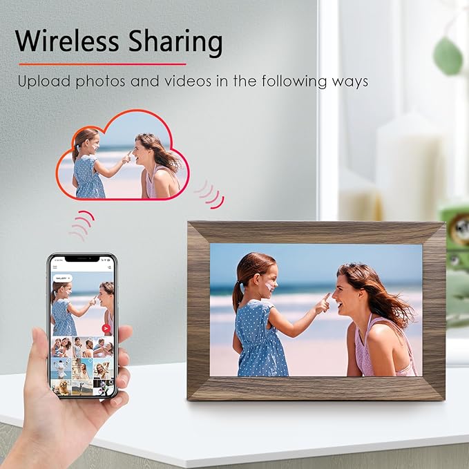 Canupdog WiFi Digital Picture Frame 10.1 Inch, IPS Touch Screen Smart Cloud Digital Photo Frame with 16GB Storage, Wall Mountable, Auto-Rotate, Share Photos from Anywhere Via App