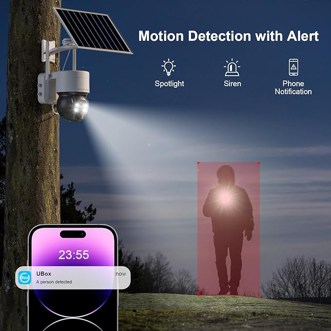 4G LTE Cellular Security Camera No Internet Needed, No WIFI Security Cameras Wireless Outdoor, Solar Camera With SIM Card, PIR Sensor, 360 PTZ, 2K HD Color Night Vision, 2-Way Talk, IP66 Waterproof