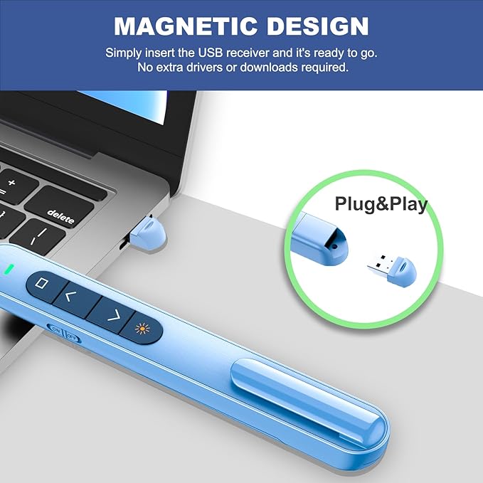 QUI Presentation Clicker for PowerPoint, RF 2.4GHz USB Wireless Presenter Remote with Volume Control, PowerPoint Clicker Slide Advancer for Mac, Windows, Laptop, Keynote