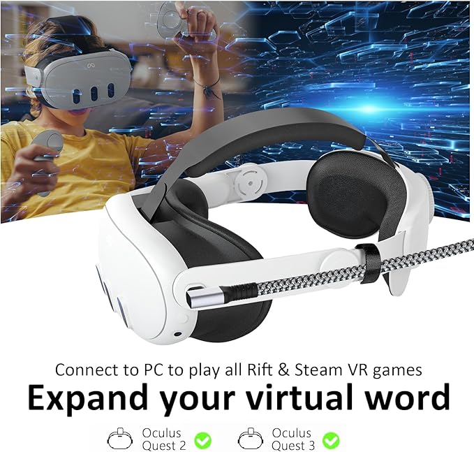 Link Cable 16FT VR Cable Compatible with Meta Oculus Quest 2/Quest 3S/Quest 3/Pro Pico, Nylon Braided Accessories and Gaming PC Steam VR, USB 3.0 Data Transfer Type C Cable, for VR Headset