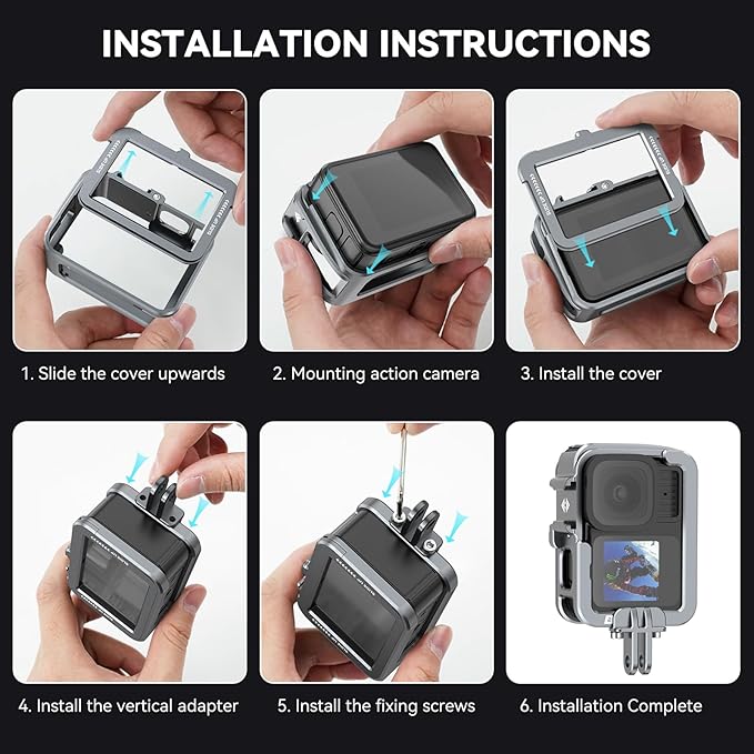 TELESIN Aluminum Case Metal Camera Cage for Go Pro 13 12 11 10 9, Protective Frame Housing with ND/CPL Lens Filter Compatibility, Protective Cage with 2 Cold Shoe Mount for Camera Accessories