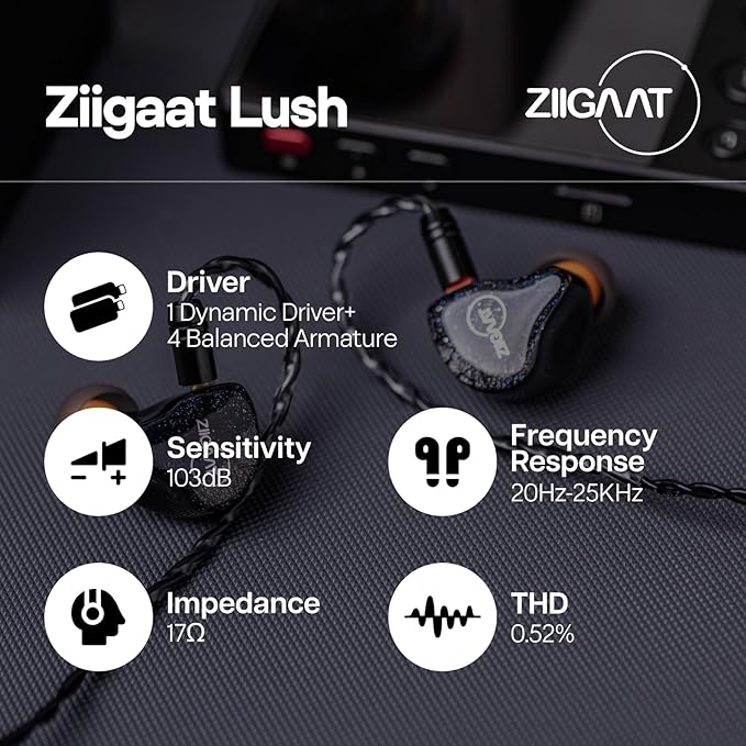 Linsoul ZiiGaat Lush in Ear Monitor, 1DD+4BA Hybrid Earphone IEM, Studio Monitor Tunning Wired Earbuds with Detachable Cable for Professional Music Engineers Audiophiles (Silver Blue)