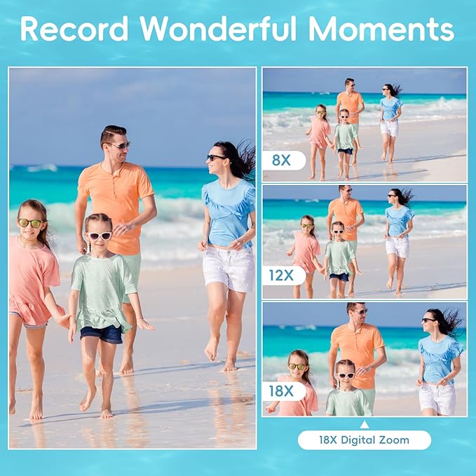 Underwater Digital Camera - MaxMango 10 FT Waterproof Floating Camera with 32GB Card, Dual Screen Selfie Camera for Snorkeling, Swimming, Skiing, 48MP 18X Autofocus Compact Point and Shoot Digital