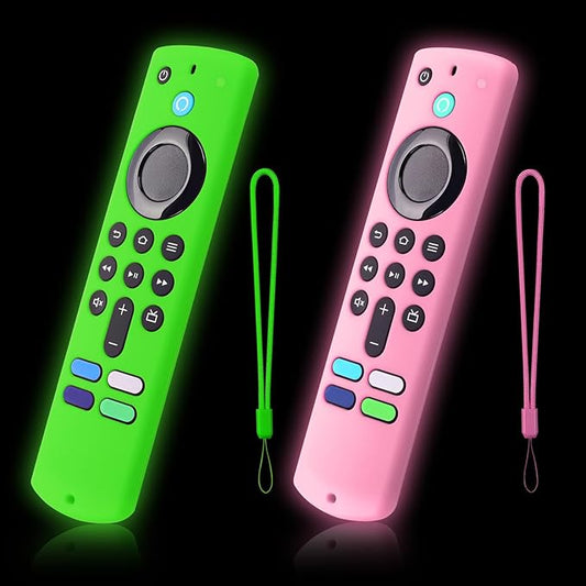 2 Packs Glow Remote Cover Compatible with Amazon Fire TV Stick, HD, 3rd Gen., 4K Remote Controls, Anti-Slip Silicone Case with Lanyard, Glow in The Dark, Glow Green & Glow Pink