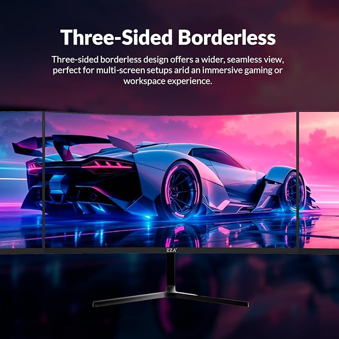 ZZA 24 Inch Curved Monitor, FHD 1920×1080P 200Hz, 120% sRGB, Ultra-Thin Bezel Design, Low Blue Light & Flicker-Free, Computer Monitor for Home, Office, Gaming (HDMI, VGA)-Black