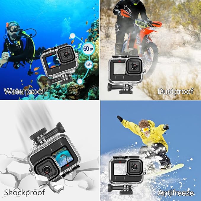 60M/196FT Waterproof Case for GoPro Hero13/Hero12/Hero11/Hero10/Hero9 Black Camera Accessories,Underwater Deep Diving Protective Shell for Hero13/12/11/10/9 Black