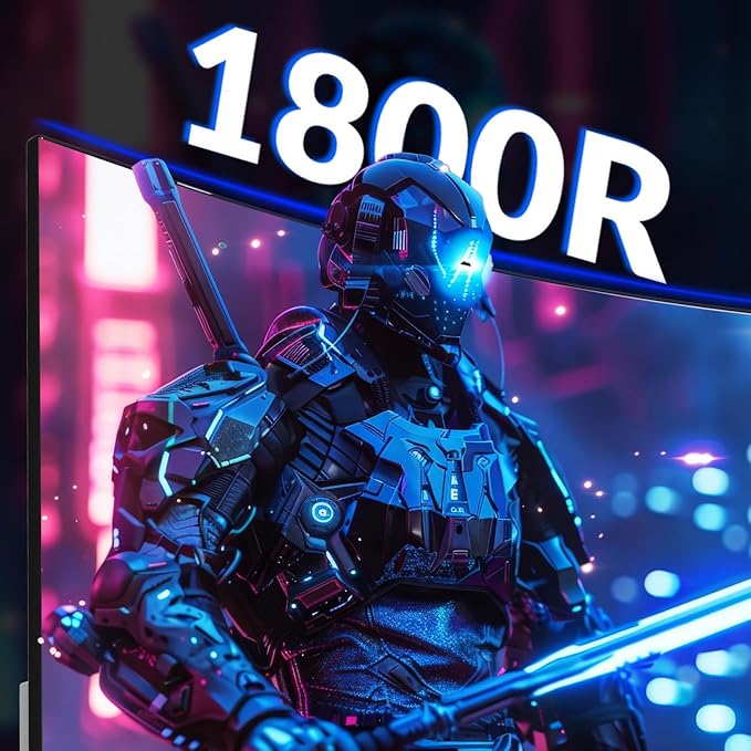 24 Inch Curved Gaming Monitor, 180Hz/144Hz FHD 1080P, 120% sRGB, 1ms, AMD FreeSync, Low Motion Blur, VESA Wall Mount, HDMI 1.4 & DP 1.2 – Black