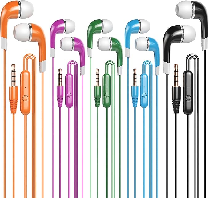 Kids Earbuds with Microphone 30 Pack, Bulk Earphones Headphones with Microphone SP-BS30MIC Stereo Disposable Wired Earbuds for Kids Students Classroom Schools