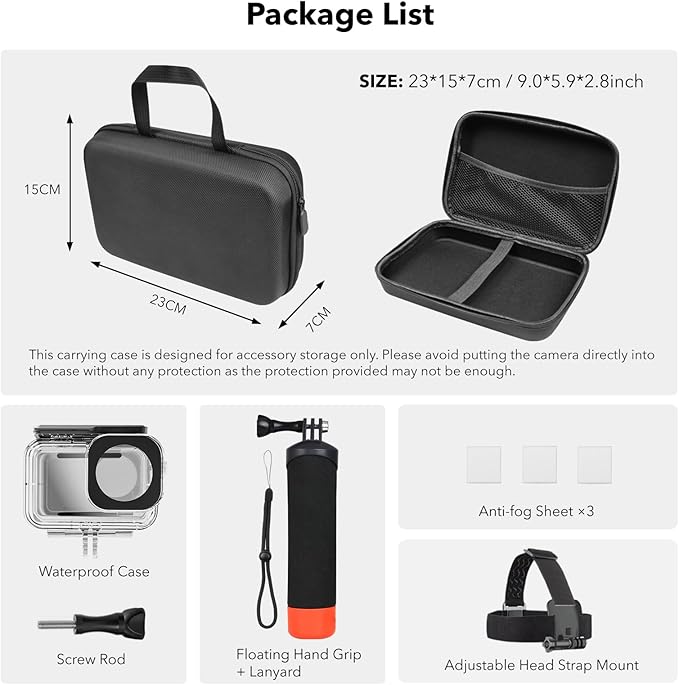 Waterproof Case for DJI Action 5 Pro/Action 4/3, Protective Diving Housing, Floating Handle, Head Strap, Storage Carrying Case for DJI Osmo Action Diving Accessories