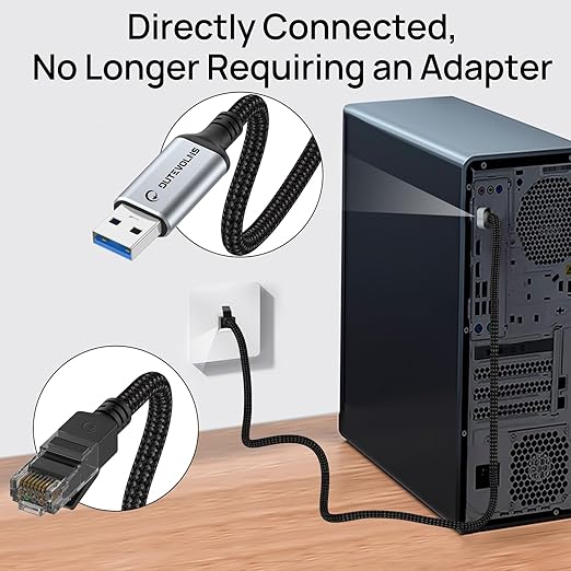 USB to Ethernet Cable 5 FT, USB 3.0 A to RJ45 Male Nylon Adapters, Gigabit Directly Connected, Compatible for Laptop, Desktop PC, Switch, Windows 10 and Windows 11