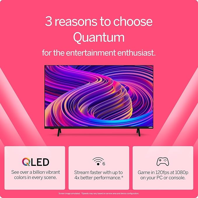 VIZIO 50-Inch Quantum 4K QLED Smart TV Bundle – 120fps Gaming, Dolby Vision HDR10+, HDMI VRR, Bluetooth, Alexa Compatible, w/AUX HDMI Cable, 12-Month CPS Protection, Screen Cleaner w/Microfiber