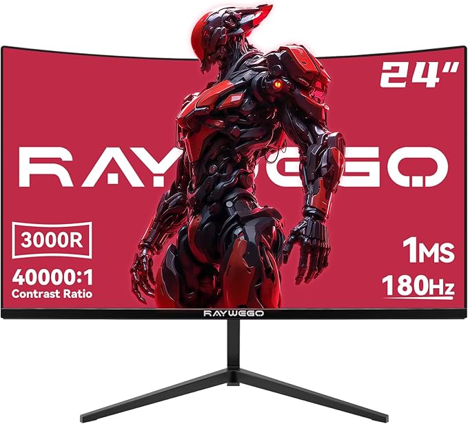 24 inch Curved Gaming Monitor 180Hz 1ms,FHD 1920×1080P,4000:1 Contrast Ratio,with FreeSync & Eye-Care Technology, Support DP, HDMI,USB,3.5mm Port for Gaming Home Office,Wall Mount Install