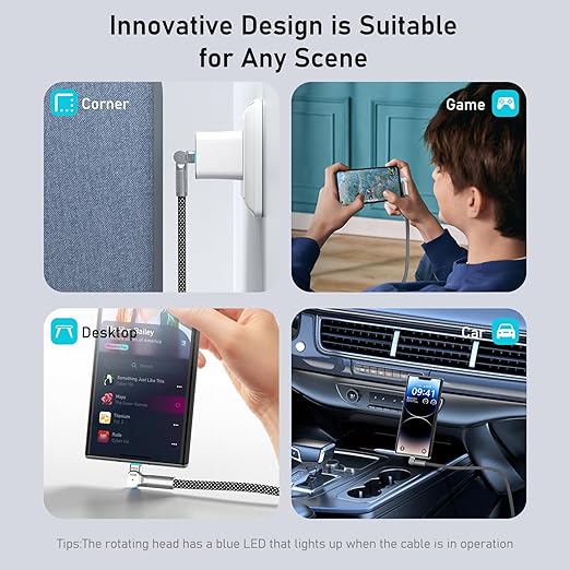 USB C to USB C Cable 6.6ft 240W, 180°Rotating USB C Cable Braided Type C Charger Cable Fast Charge for iPhone 16/16Pro/16Plus/16ProMax,MacBook Air,iPad Pro,Pixel,Samsung Galaxy S23/S24 Ultra-Black