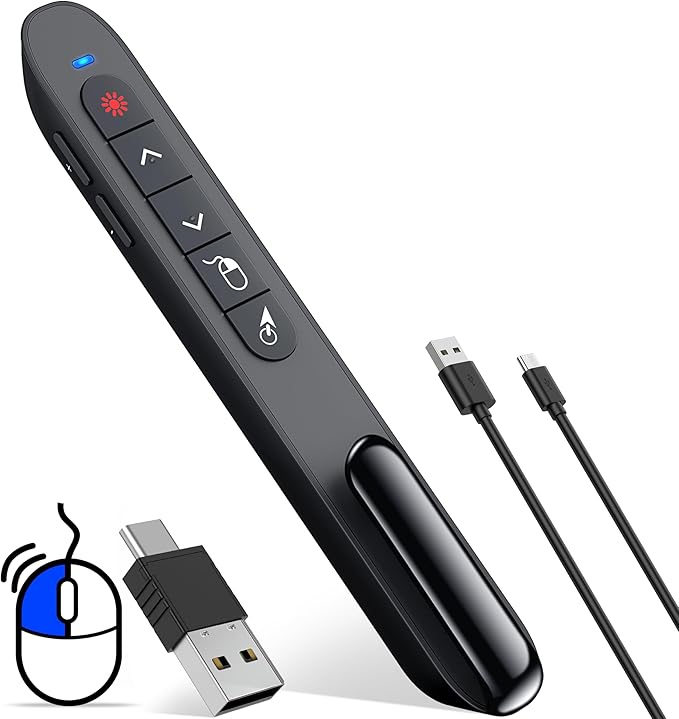 Air Mouse Clicker for Presentation Rechargeable,Presenter Clicker Remote for Classroom Teacher, RF 2.4GHz USB Wireless Presentation PPT Clicker Slide Advancer for Mac, Windows, Laptop, Keynote