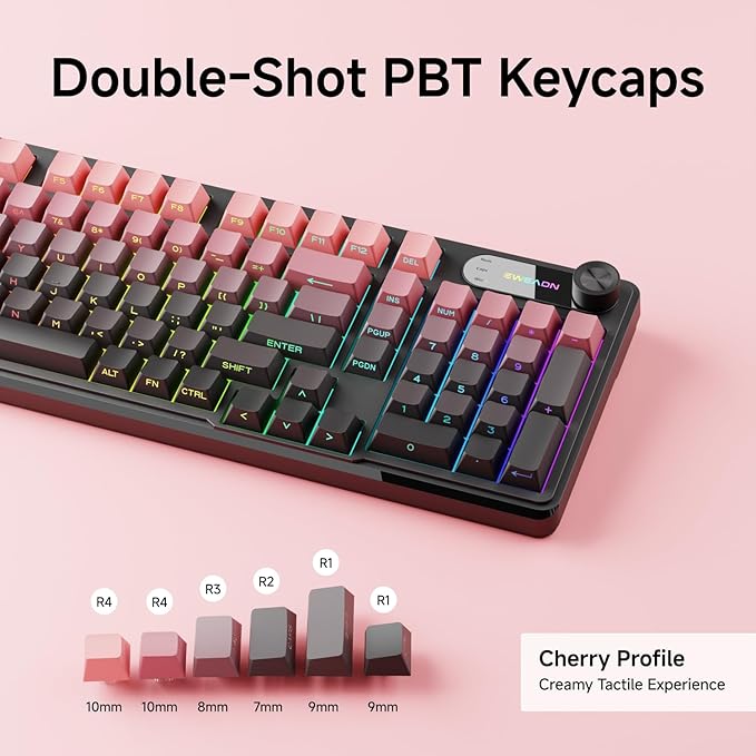 V102 Wired Keyboard, 98 Keys Creamy Gaming Keyboard with Number Pad, Display Screen & Media Knob RGB Silent Wired Cute Computer Keyboard for Laptop PC Gamer-Black Pink