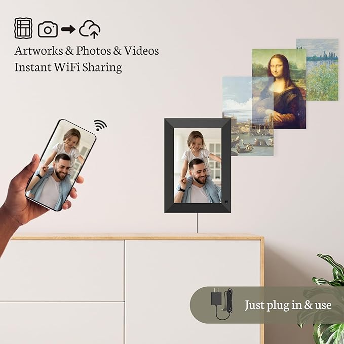 BSIMB 8 Inch Digital Picture Frame Touch Screen, 1280x800 HD WiFi Electronic Photo Frame 16GB, Share Pictures/Videos via App/USB/SD Easy Setup Gifts for Mom, Auto-Rotate, Dark Black