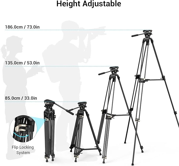 SmallRig AD-01 Video Tripod, 73" Heavy Duty Tripod with 360 Degree Fluid Head and Quick Release Plate for DSLR, Camcorder, Cameras 3751