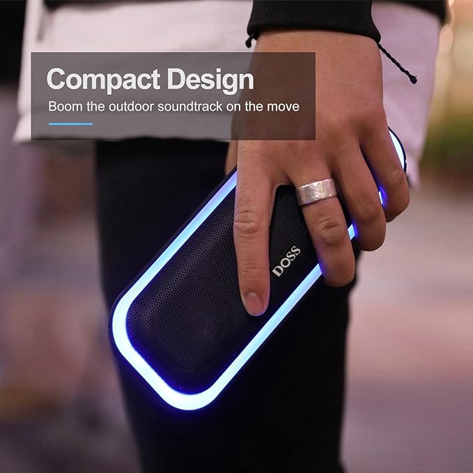 DOSS SoundBox Pro Bluetooth Speaker with 20W Stereo Sound, Active Extra Bass, IPX6 Waterproof, TWS Pairing, Multi-Colors Lights, 20H Playtime, Portable for Beach, Outdoor-Orange