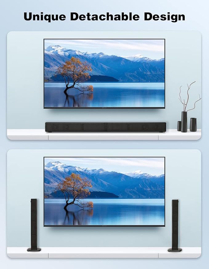 2 in 1 Separable Sound Bar for Smart TV, 2.2 Channel 32Inch Bluetooth 5.0 TV Speaker for Surround Sound System, Built-in Dual Subwoofer, Bass Adjustable, Remote Control Included(Sound Bar)