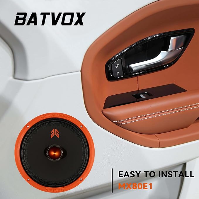 MX80E1 Midrange Loudspeaker 8" Orange Bullet, 560W Max, 6 Ohms, Premium Quality Audio Door Speakers for Car or Truck Stereo Sound System, Orange (2 Speaker)
