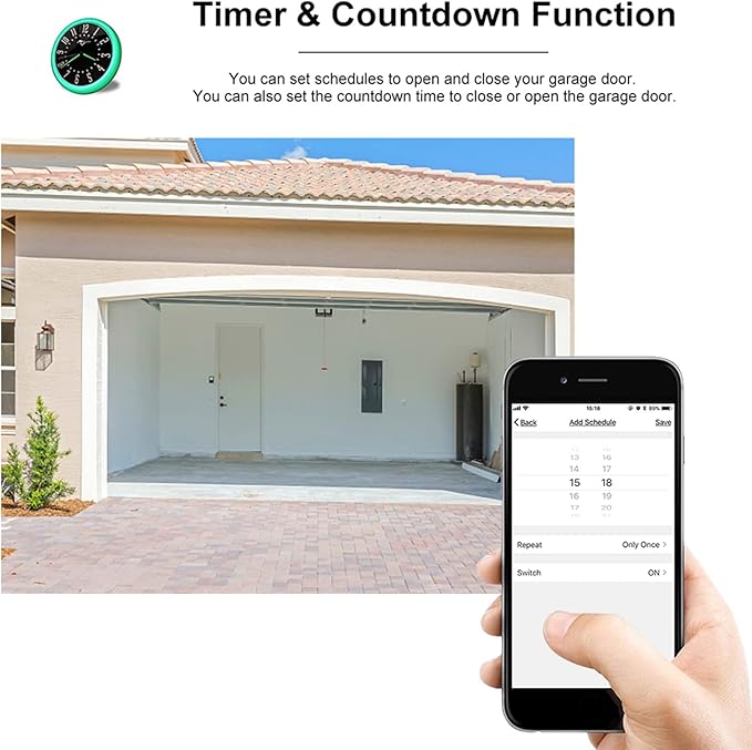 Tuya WiFi+BT Smart Garage Door Opener Controller Kit Intelligent Garage Controller Kit Timing Function Remote Monitoring Voice Control Compatible with Alexa,Google Home,IFTTT