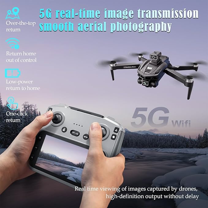 drones with camera for adults 4K 30FPS HD Video, 4.5" LCD FPV GPS Drone, 60-Min Flight Time (2 Batteries), 10,000ft Transmission, Auto Return, Foldable & Lightweight, Professional/Beginner Friendly(Black-2 Batteries)